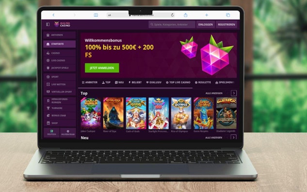 <i>Unsere erste Impression der Startseite von Malina Casino war durchweg positiv. (Screenshot: Malina Casino)</i>