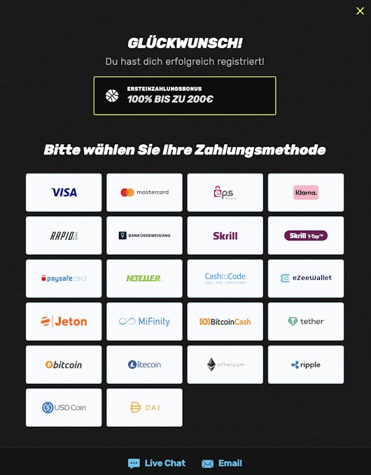 Erfolgreiche Anmeldung bei Sportuna.